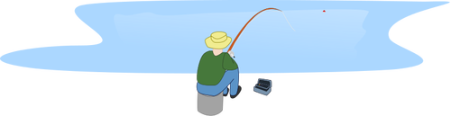 דייג דייג על ידי אגם בתמונה וקטורית.