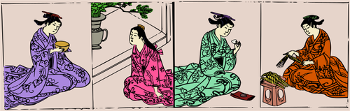 Asijské dámy v barevné kimono