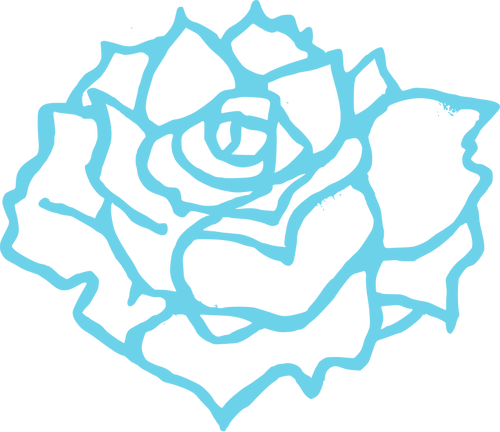 Vector illustration of full bloom rose in blue outline