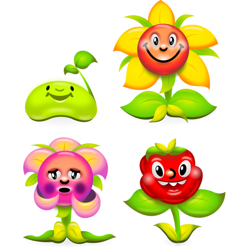 Vector clip art of set of happy flowers