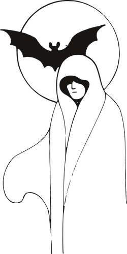 Gambar vektor hantu wanita dengan kelelawar di belakang