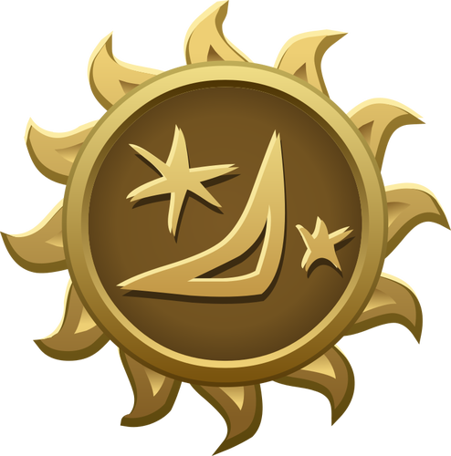 Vector image of friendly moon and stars sun shaped emblem