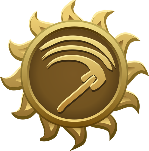 Vector illustration of sickle on sun shaped emblem