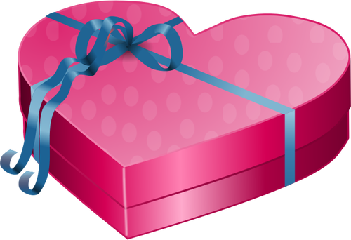 Valentines Day pink gift box with blue ribbon vector clip art