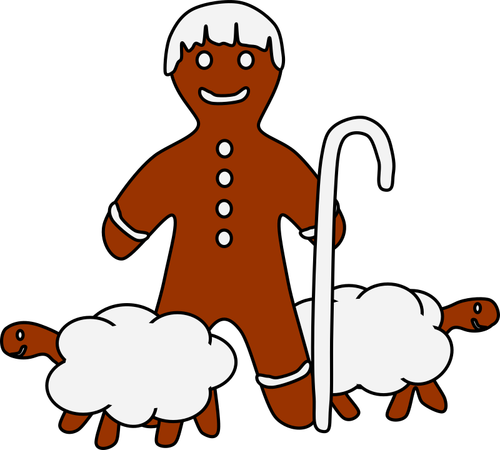 Gingerbread shepherd with two sheep