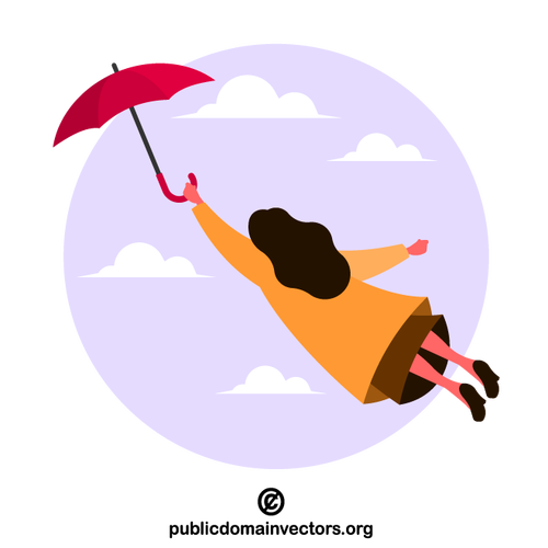 Fille volant avec un parapluie