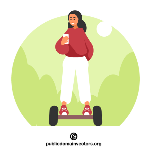 Girl on a hoverboard with a smartphone