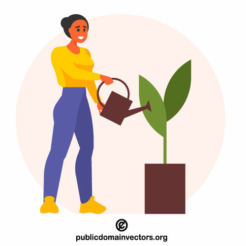 Girl watering a plant