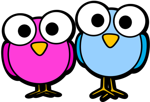 Owls with big eyes cartoon style