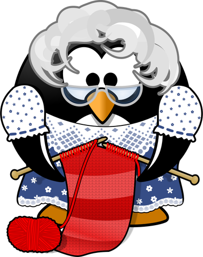 Vektor Klipart babička Penguin pletení