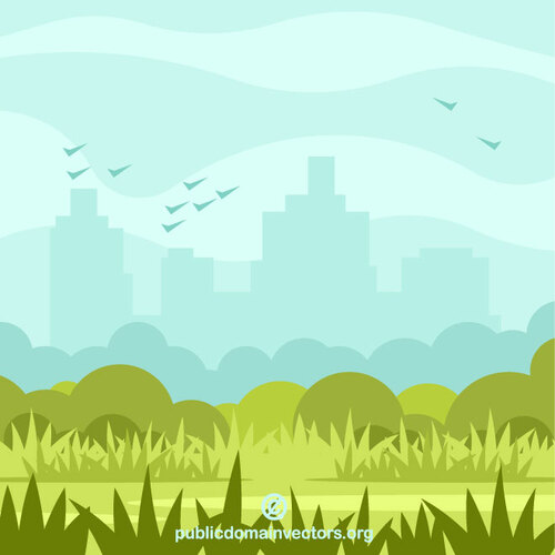 Green landscape city skyline