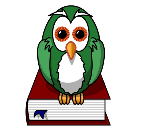 Hibou vert assis sur un livre