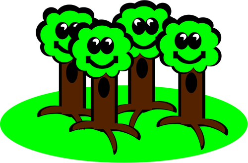 Vektör çizim gülümseyen mutlu ağaçlar
