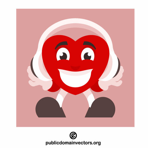 Heart character listening to music