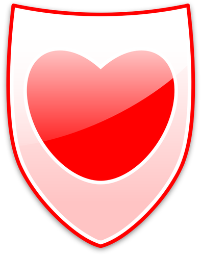 איור וקטורי של לב אדום על מגן