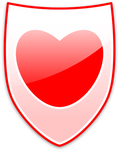 Vector illustration of red heart on a shield