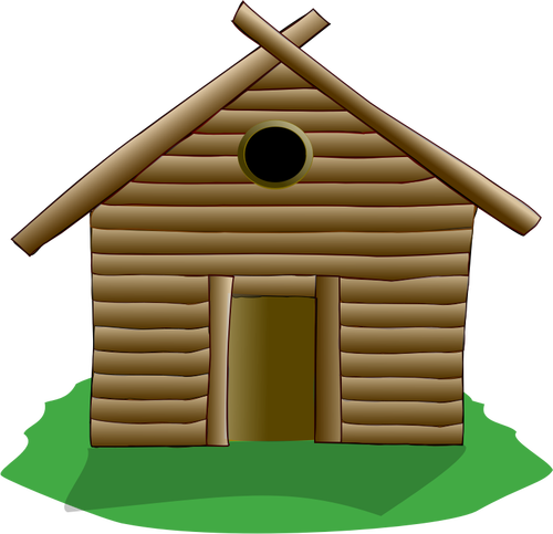 Illustration of wooden house surrounded by grass