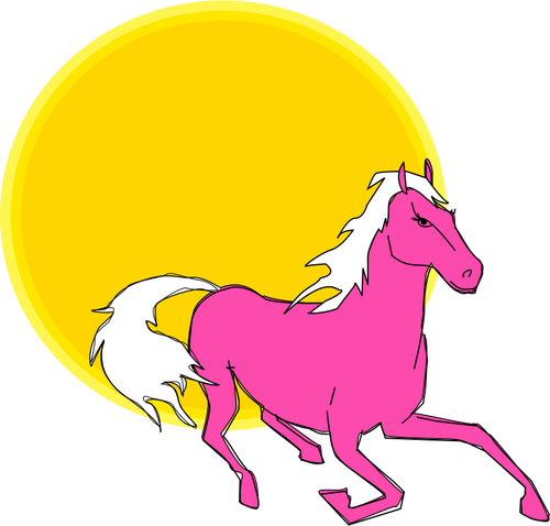 Vector clip art of running pink horse in sun