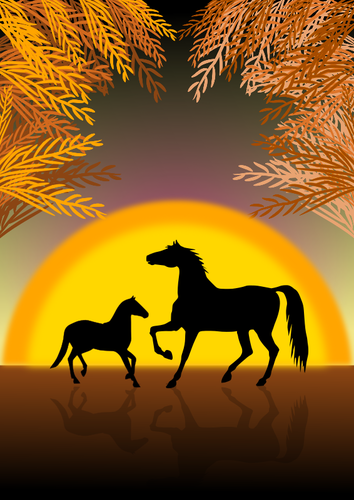 Koně při západu slunce