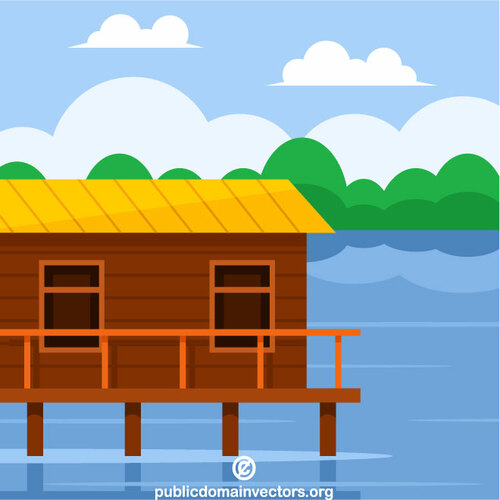 Hus på en innsjø