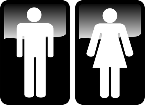 Vector graphics of black male and female rectangular toilet signs