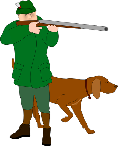 Hunter with scent hound vector clip art