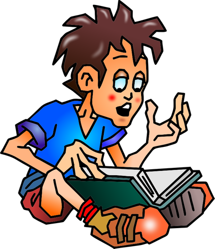 Vector graphics of boy reading a book from his lap