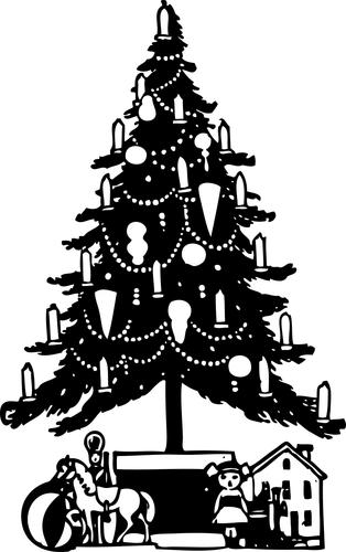क्रिसमस का पेड़ काले और सफेद वेक्टर