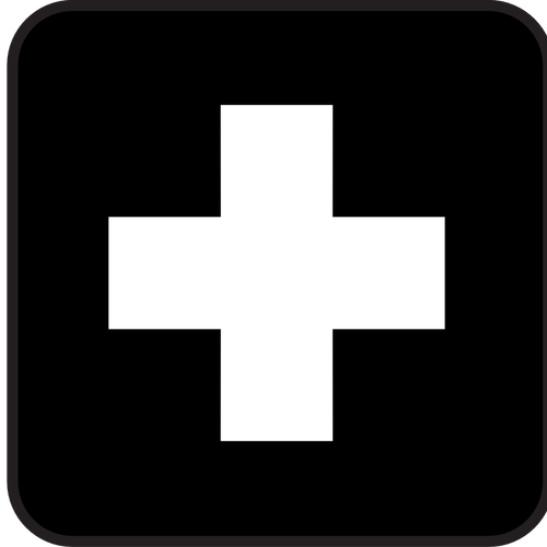 Black and white vector drawing of icon or symbol for a first aid point in NPS.