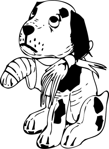 Sad dog with a broken leg vector illustration