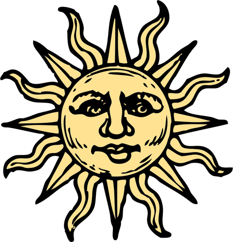בתמונה וקטורית השמש חיתוך עץ ישן