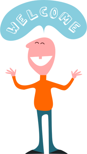 Vector clip art of male character saying welcome