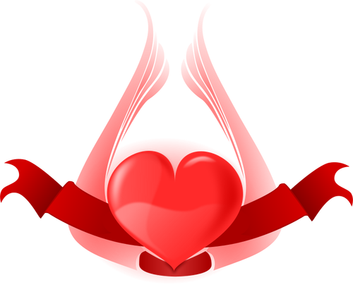 Coeur avec des ailes et ruban vector clipart