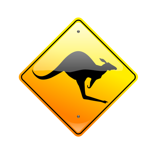 Känguru på väg försiktighet underteckna vektor ritning