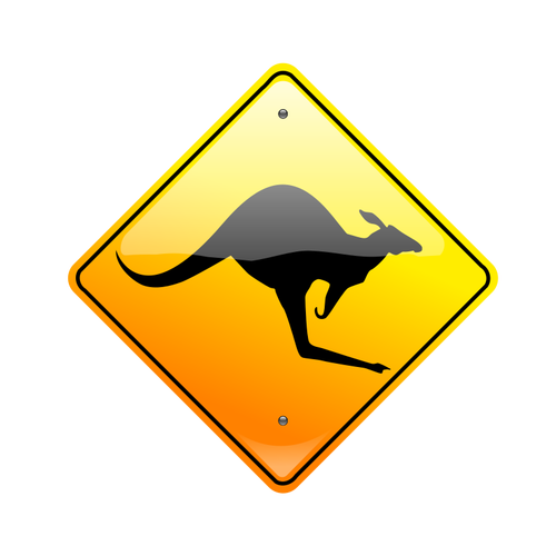 Kangaroo on road caution sign vector drawing