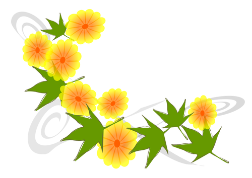 黄色の花と緑の葉ベクター画像