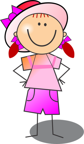 Dessin de fille rose et rouge souriant stick figure vectoriel