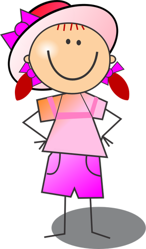 Vector drawing of pink and red girl smiling stick figure