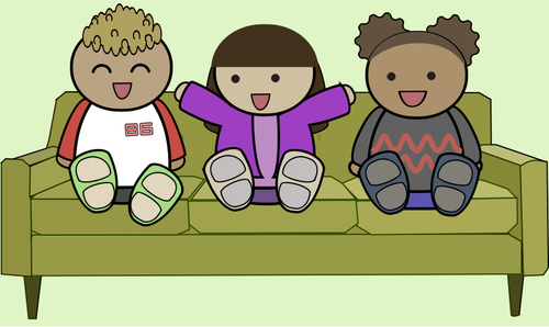 Kids on a sofa watching TV vector drawing