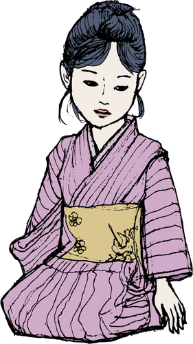 Vector drawing of Asian lady in purple kimono