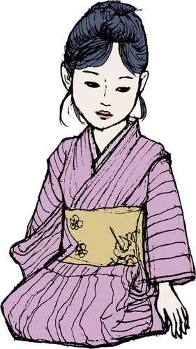 Dessin de dame asiatique kimono violet vectoriel