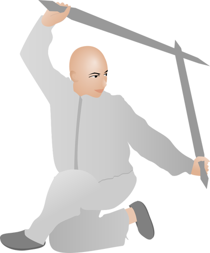 Kung fu adamın iki kılıç ile çizim vektör