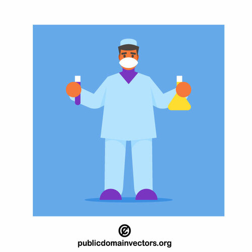 Laboratory assistant holding flasks