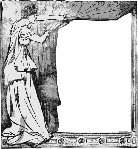 Lady behind curtain frame