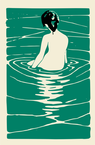 温泉で入浴女性のベクトル描画