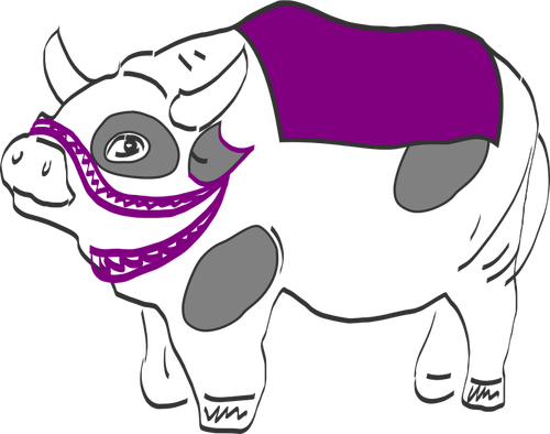 Ilustración vectorial de vaca con silla de montar de color púrpura