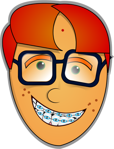 Vector clip art of nerd guy with glasses and teeth prosthesis