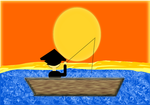 Pesca en imagen vectorial al atardecer