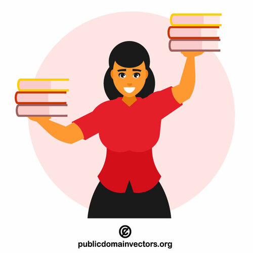 Librarian with books in both hands