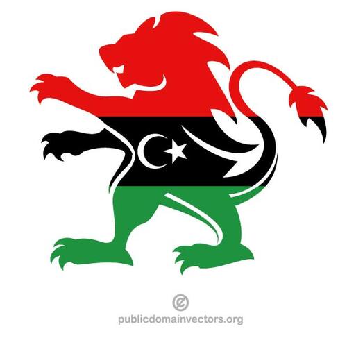 शेर आकृति के साथ लीबिया झंडा